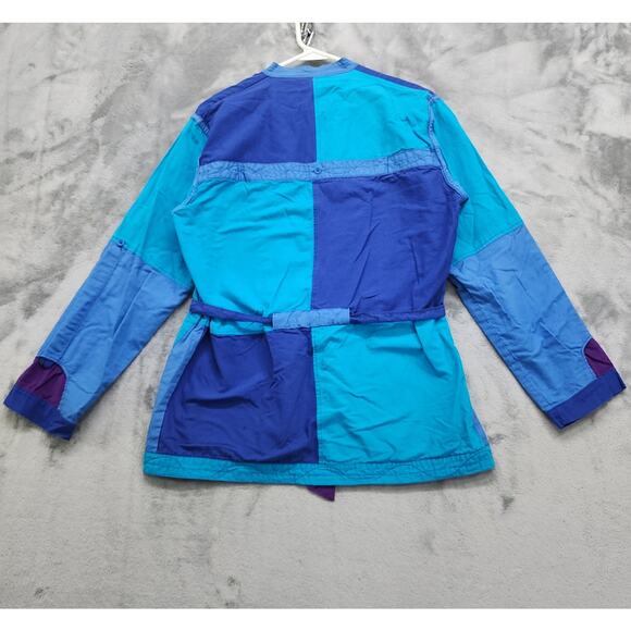 Vintage Jacket Womens M Pink Blue Nepal Reversible Packable Patchwork Belted - Picture 3 of 16